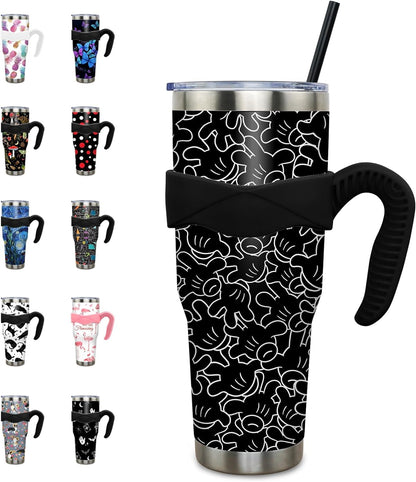 Lunabuddy™ 40 oz Tumbler with Handle and Straw 40oz Pink Flamingo Cup