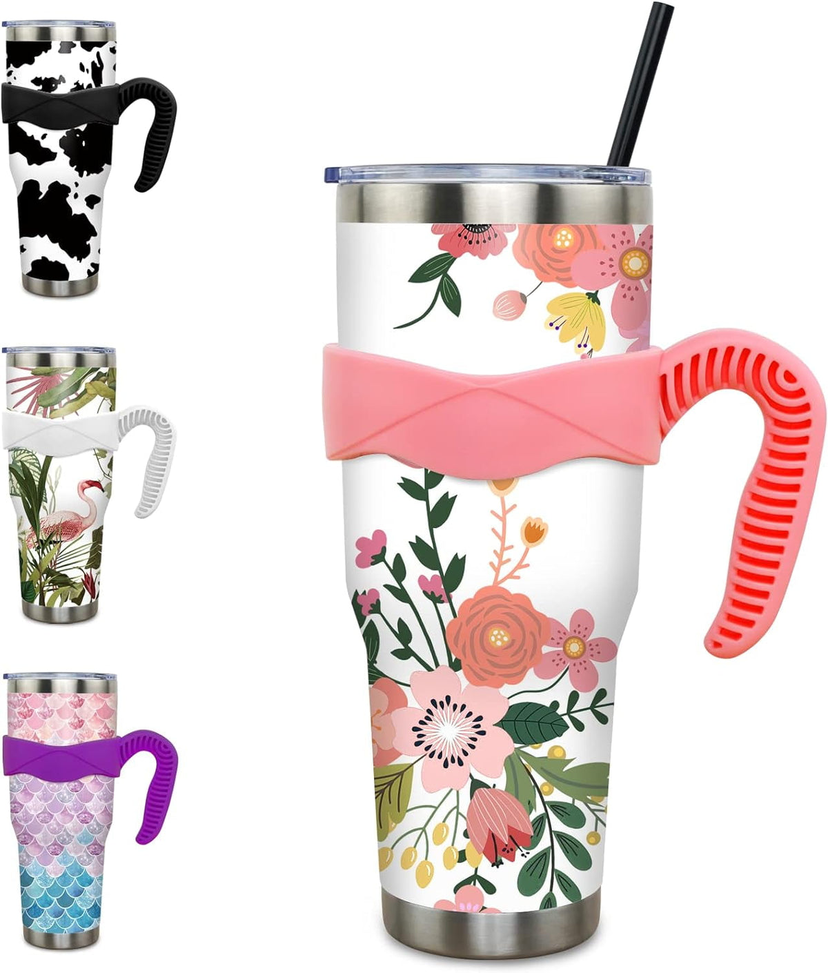 Lunabuddy™ 40 oz Tumbler with Handle and Straw 40oz Blue Purple Butterfly