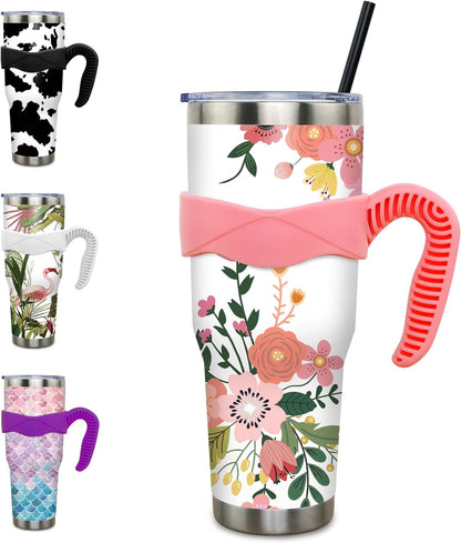 Lunabuddy™ 40 oz Tumbler with Handle and Straw 40oz Blue Purple Butterfly