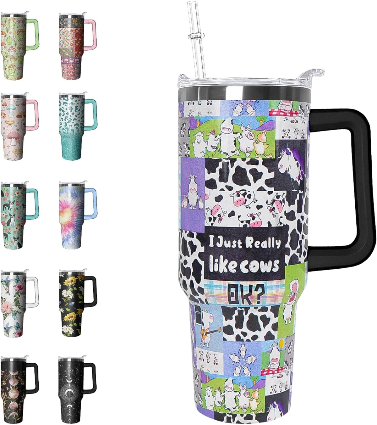 Lunabuddy™ 40 oz Tumbler with Handle and Straw Leak Proof Tumbler 40