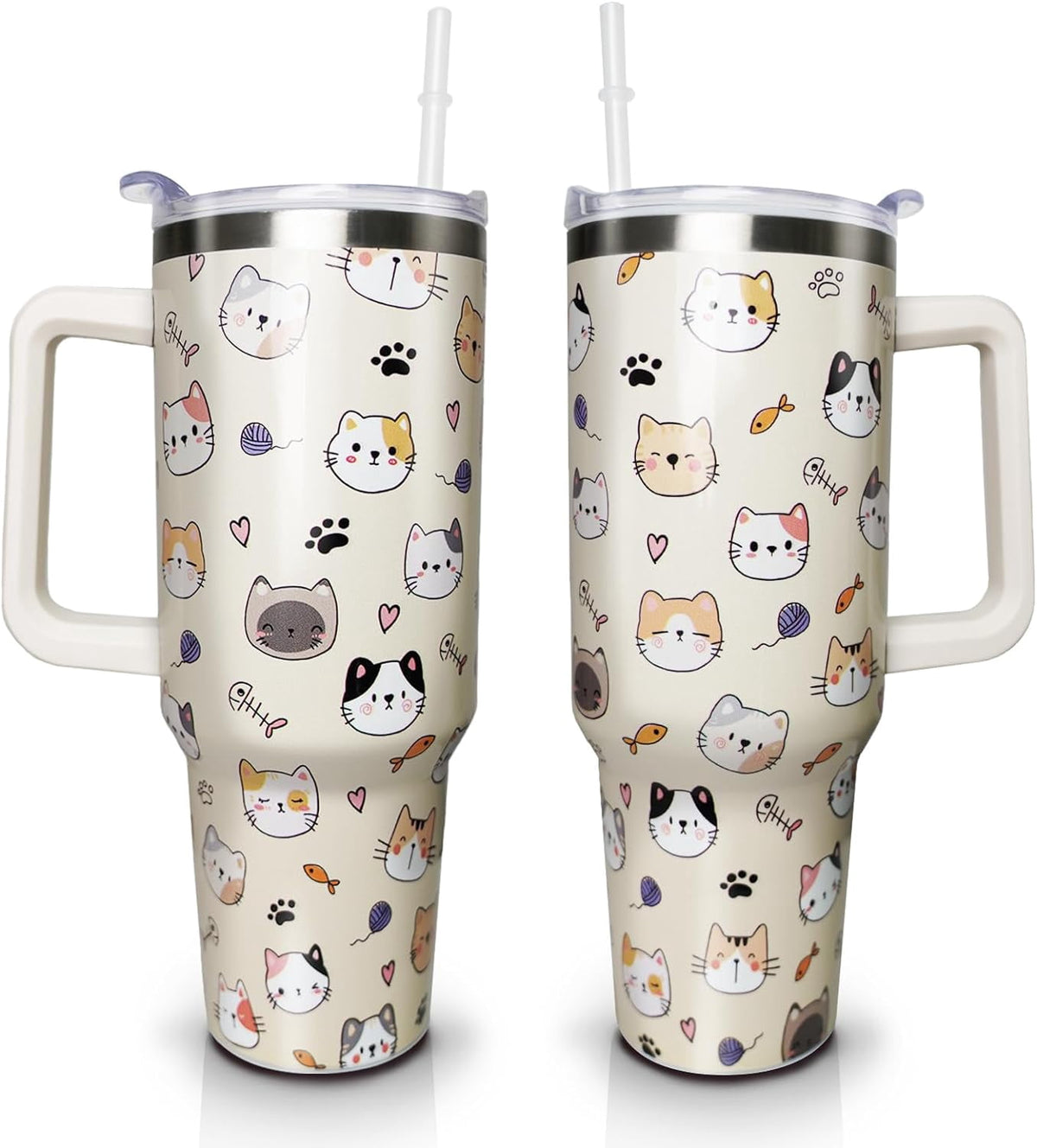 Lunabuddy™ 40 oz Tumbler with Handle and Straw Lid, Purple Butterfly Insulated