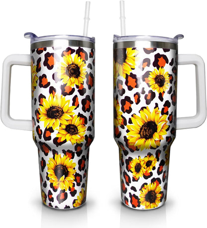 Lunabuddy™ 40 oz Tumbler with Handle and Straw Lid, Purple Butterfly Insulated