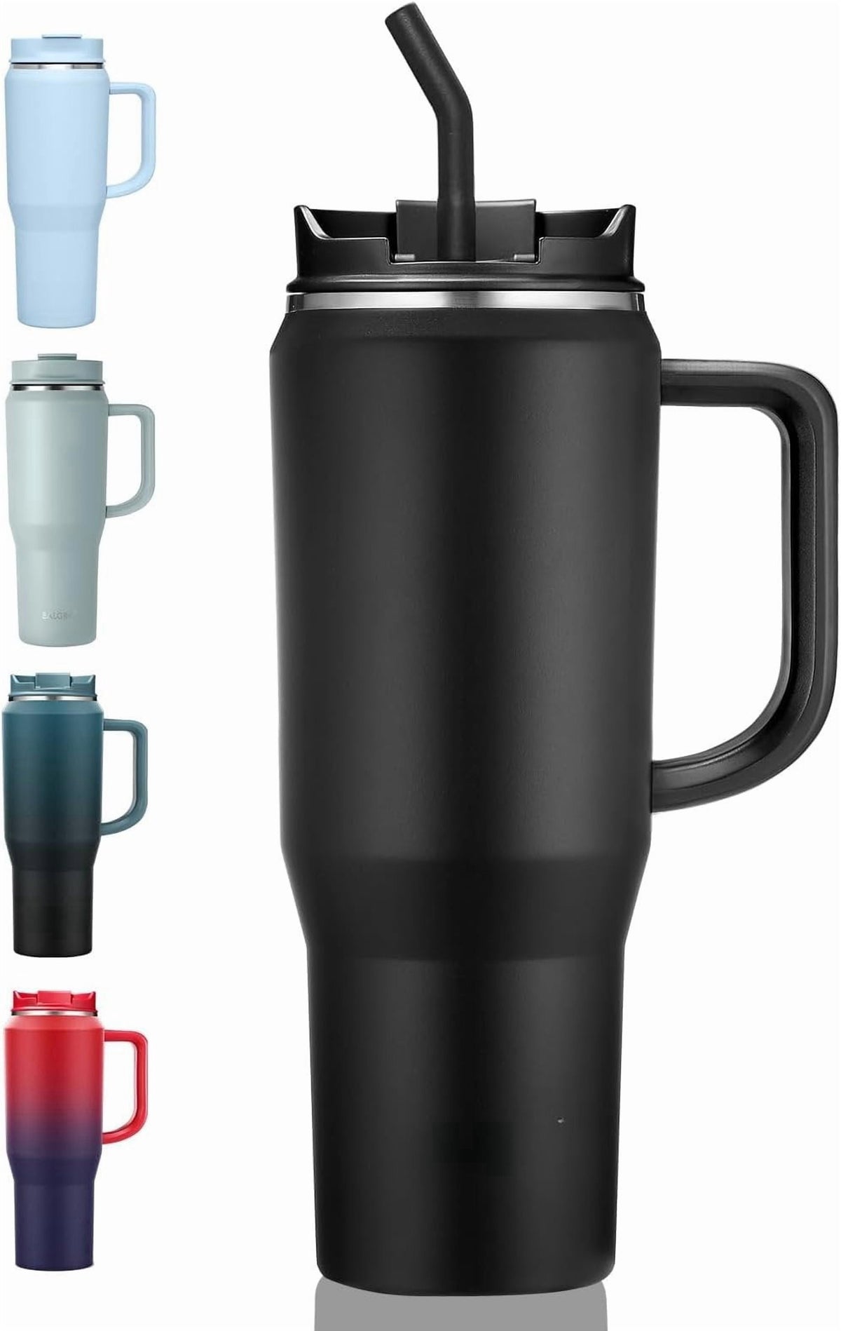Lunabuddy™ 40 oz Tumbler with Handle, Insulated Tumblers with Lid and Straw, Large Water Bottle Jug, Thermal Stainless Travel Coffee Mug Cup, Black