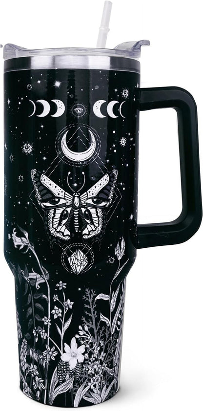 Lunabuddy™ 40 oz Tumbler with Handle and Straw, Highland Cow Tumbler