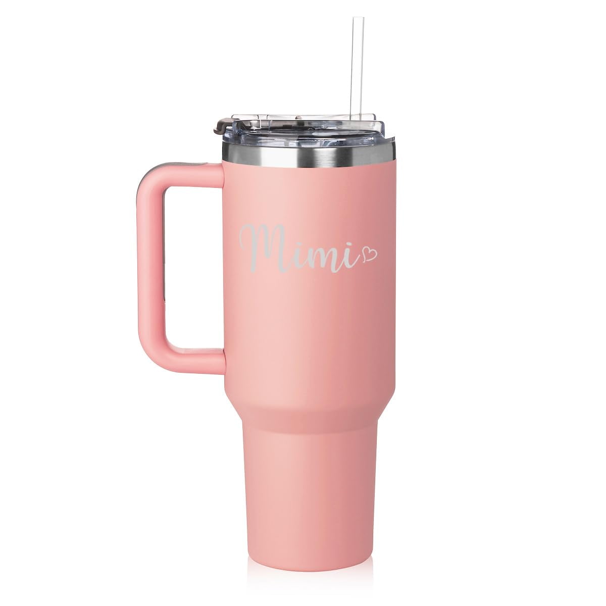 Lunabuddy™ 40 oz Tumbler with Handle and Straw Lid Stainless Steel Insulated Travel Mug Cup Mimi With Heart (Pink)