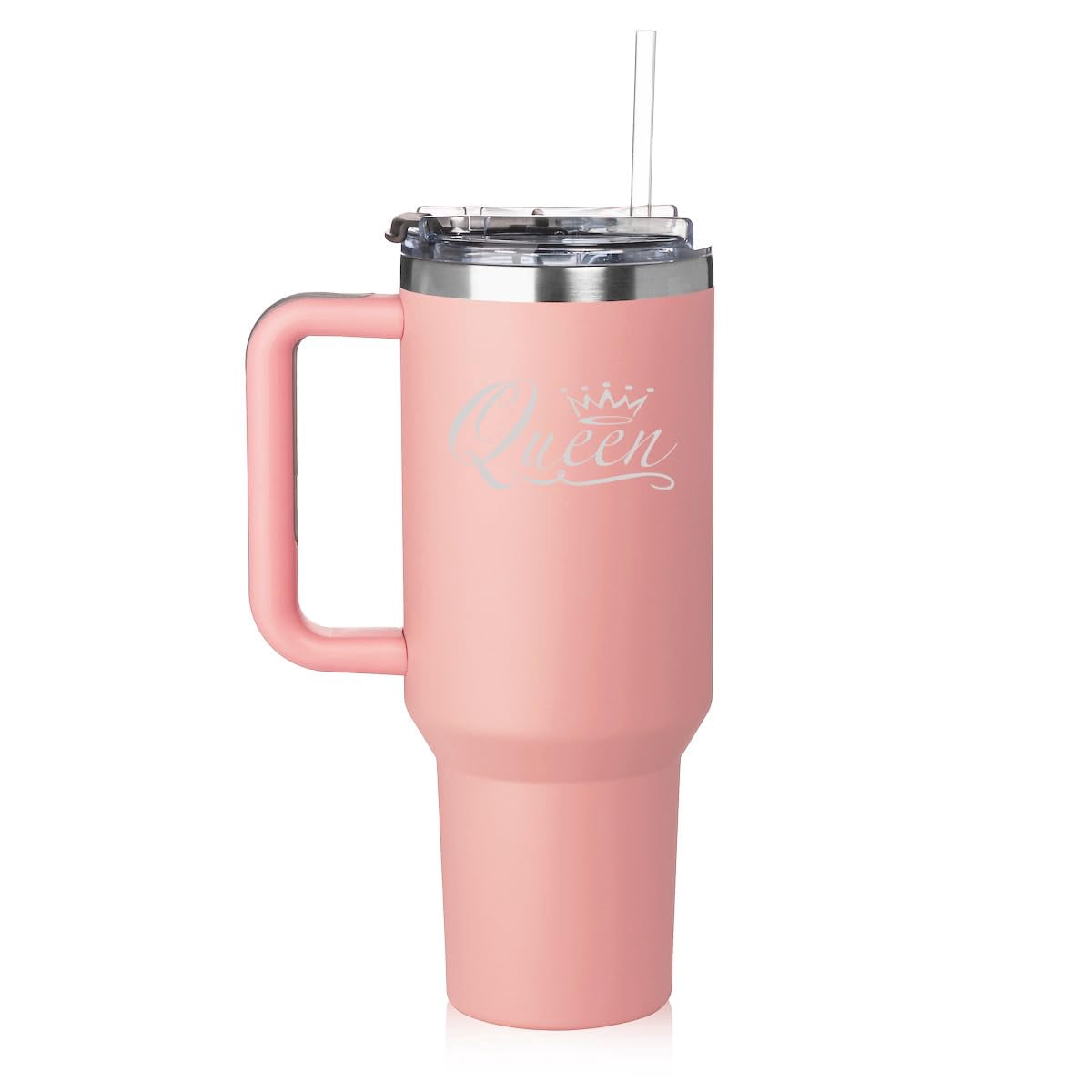 Lunabuddy™ 40 oz Tumbler with Handle and Straw Lid Stainless Steel Insulated Travel Mug Cup Queen Fancy (Pink)