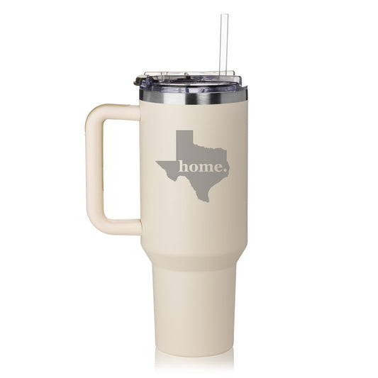 Lunabuddy™ 40 oz Tumbler with Handle and Straw Lid Stainless Steel Insulated Travel Mug Cup Texas Home (Cream)
