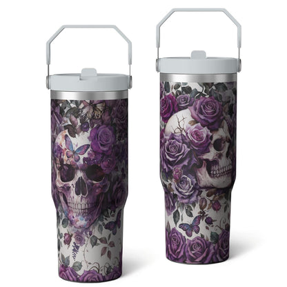 Lunabuddy™ 1pc Halloween Skull 30oz Tumbler with Straw & Handle - Insulated Stainless Steel Cup | Holiday Gift for Man Women (Christmas, Valentine's, Birthday)