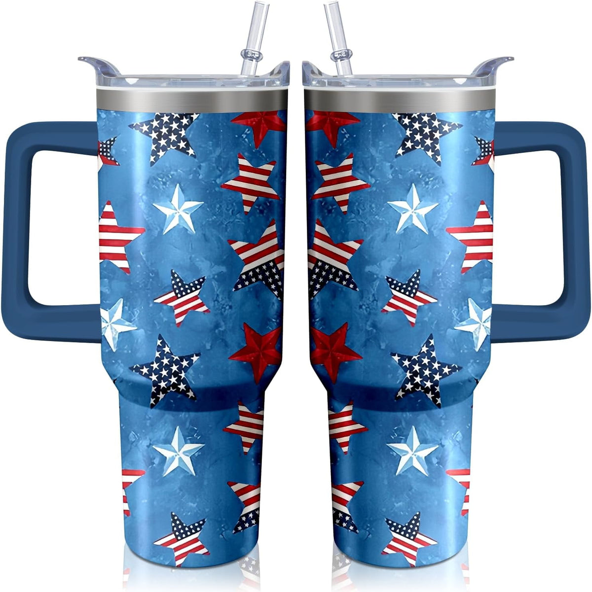 Lunabuddy™ 40oz American Flag 4th of july Tumbler With Handle and Straw, Gifts For Memorial Day Veterans day Independence day, Patriots Coffee Mug Water Bottle, Labor Day Stainless Steel Insulated Cup