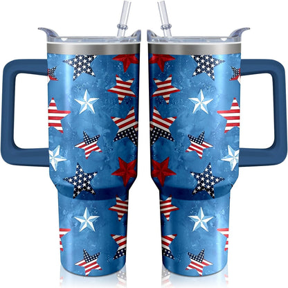 Lunabuddy™ 40oz American Flag 4th of july Tumbler With Handle and Straw, Gifts For Memorial Day Veterans day Independence day, Patriots Coffee Mug Water Bottle, Labor Day Stainless Steel Insulated Cup
