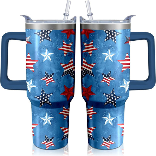 Lunabuddy™ 40oz American Flag 4th of july Tumbler With Handle and Straw, Gifts For Memorial Day Veterans day Independence day, Patriots Coffee Mug Water Bottle, Labor Day Stainless Steel Insulated Cup