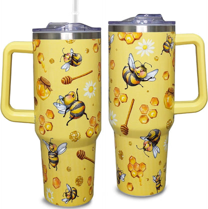Lunabuddy™ 40oz Bee Tumbler With Handle Lid and Straw -Bee gifts for women Bee Travel Coffee Cup-Bee Gifts For Bee Lover-Bee Mugs