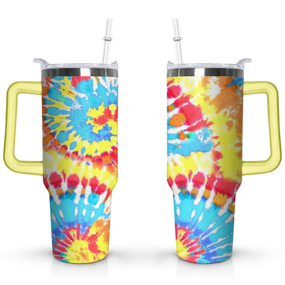 Lunabuddy™ 40oz Boho Tie Dye Stainless Steel Flip Straw Tumbler Spill Proof