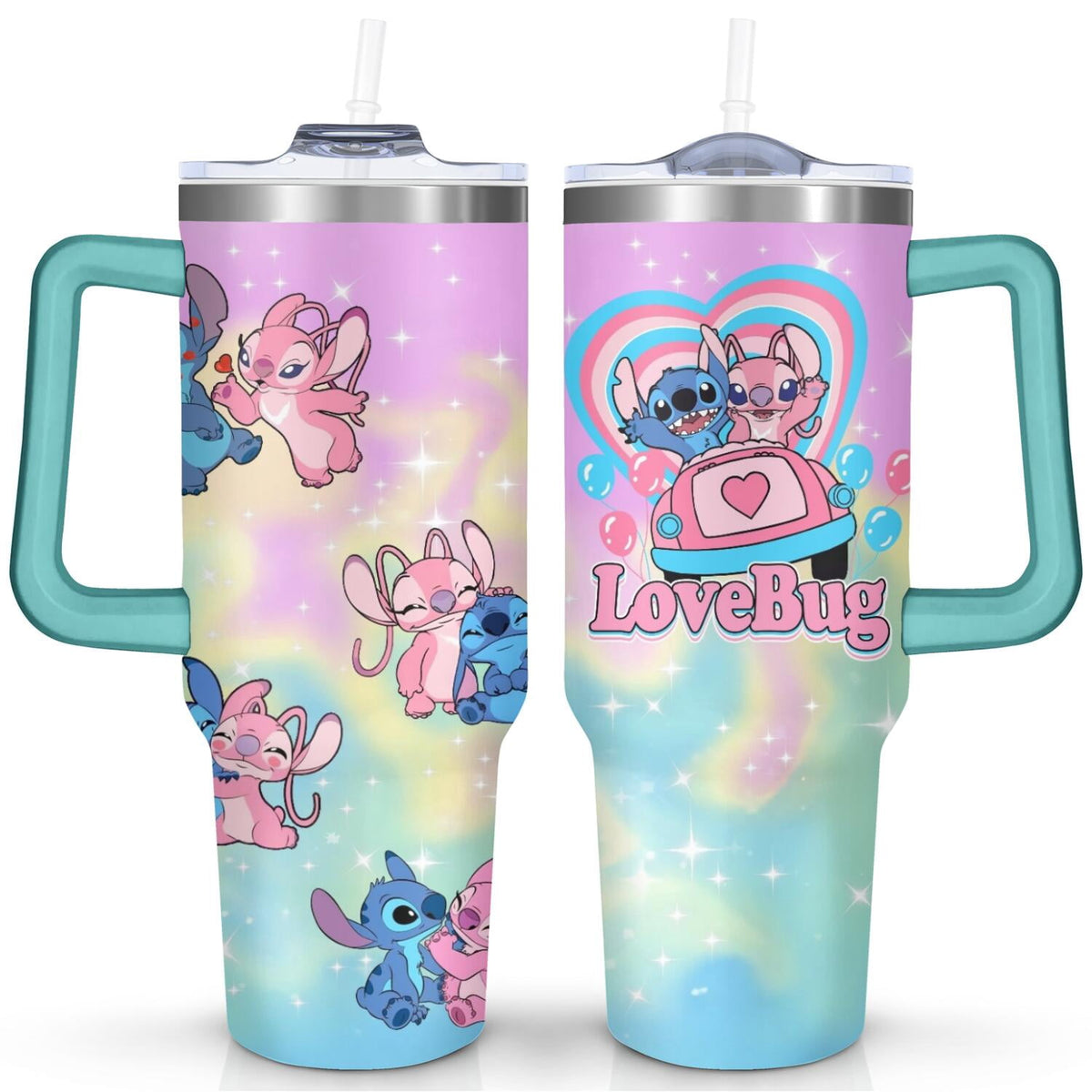 Lunabuddy™ 40oz Cartoon Movie Stainless Steel Tumbler with Lid and Straw,Spill Proof Cartoon Travel Cup for Cartoon Lovers Double Wall Vacuum Insulated Coffee Mug with Handle Greenish-blue