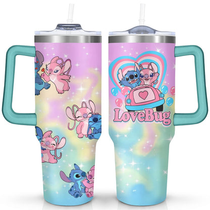 Lunabuddy™ 40oz Cartoon Movie Stainless Steel Tumbler with Lid and Straw,Spill Proof Cartoon Travel Cup for Cartoon Lovers Double Wall Vacuum Insulated Coffee Mug with Handle Greenish-blue