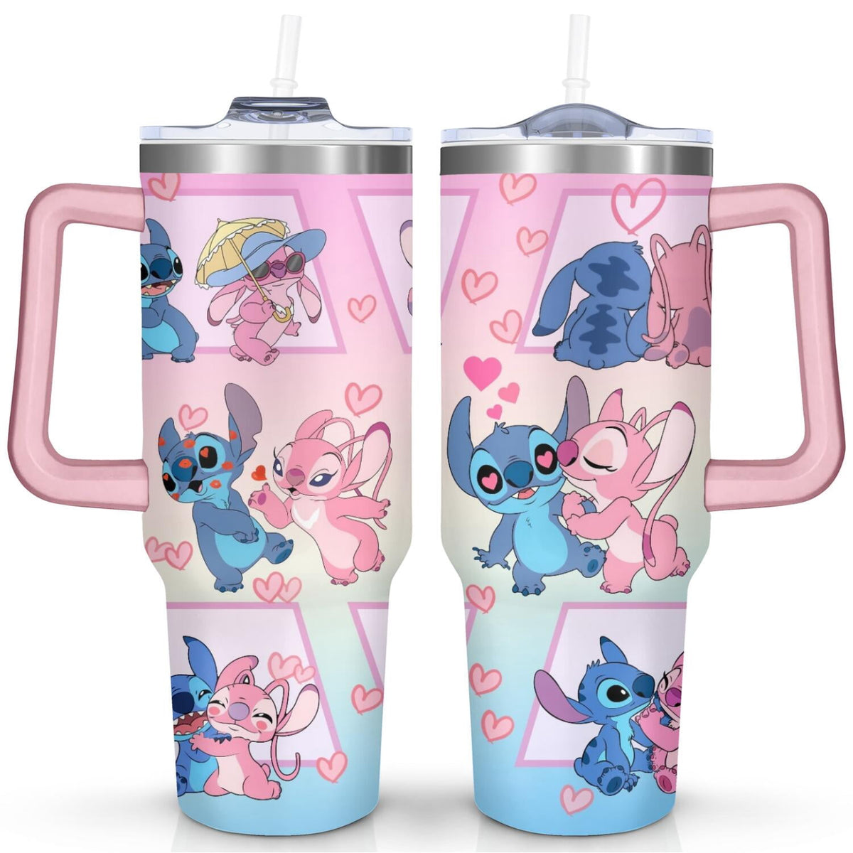 Lunabuddy™ 40oz Cartoon Movie Stainless Steel Tumbler with Lid and Straw,Spill Proof Cartoon Travel Cup for Cartoon Lovers Double Wall Vacuum Insulated Coffee Mug with Handle Pink