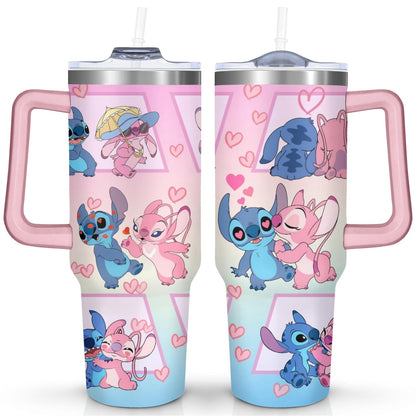 Lunabuddy™ 40oz Cartoon Movie Stainless Steel Tumbler with Lid and Straw,Spill Proof Cartoon Travel Cup for Cartoon Lovers Double Wall Vacuum Insulated Coffee Mug with Handle Pink