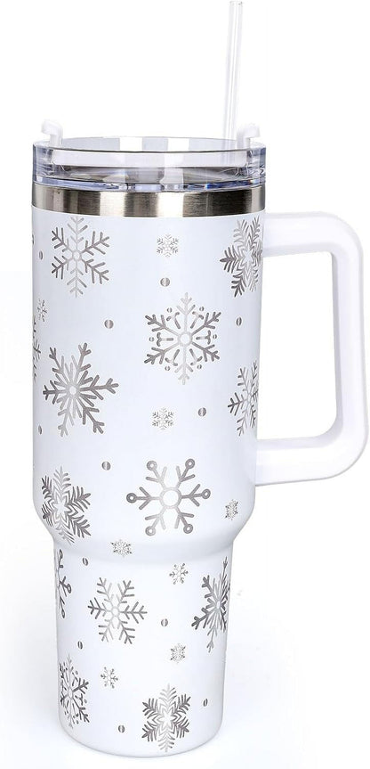 Lunabuddy™ 40oz Insulated Stainless Steel Tumbler with Handle, Abstract Brown Leopard Print