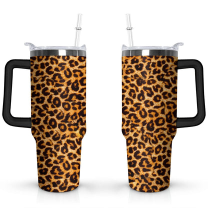 Lunabuddy™ 40oz Fashion Leopard Pattern Stainless Steel Flip Straw Tumbler Spill Proof