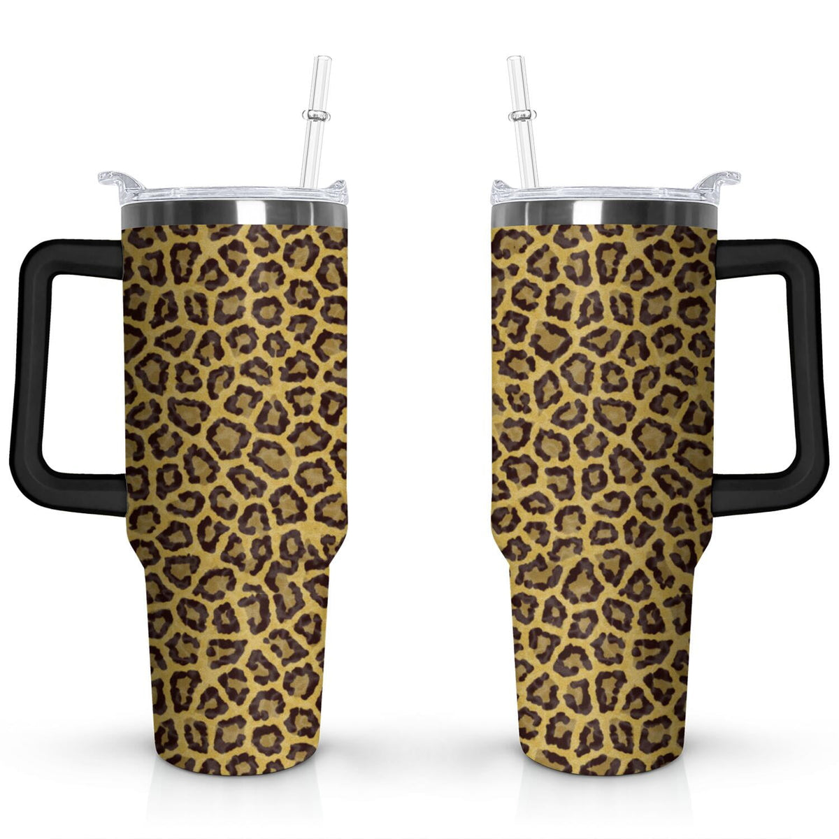 Lunabuddy™ 40oz Fashion Leopard Pattern Stainless Steel Flip Straw Tumbler Spill Proof