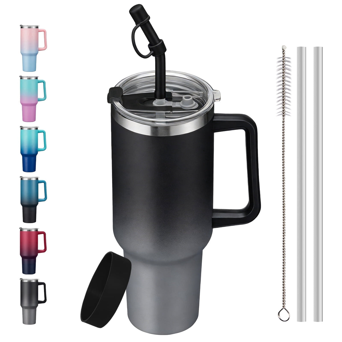 Lunabuddy™ SUNSOC 40oz Insulated Tumbler with Handle and Straw – Stainless Steel