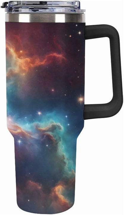 Lunabuddy™ 40oz Insulated Stainless Steel Tumbler with Handle, Abstract Brown Leopard Print
