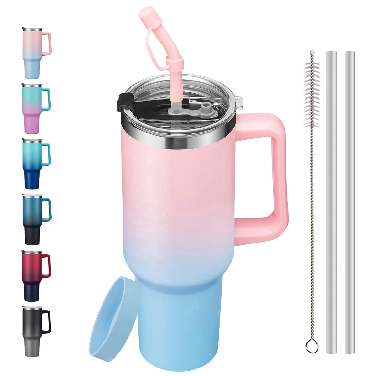 Lunabuddy™ SUNSOC 40oz Insulated Tumbler with Handle and Straw – Stainless Steel