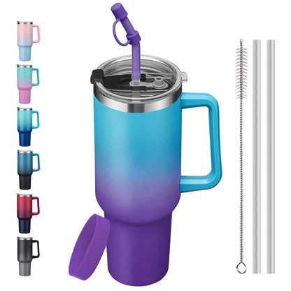 Lunabuddy™ SUNSOC 40oz Insulated Tumbler with Handle and Straw – Stainless Steel