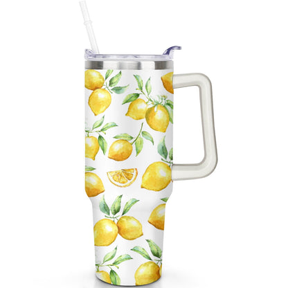 Lunabuddy™ 40oz Lemon Tumbler Lemon Theme 40 oz Tumbler with Handle & Straw Spill Proof Lid Double Insulated Mug Gifts for Lemon Men Women