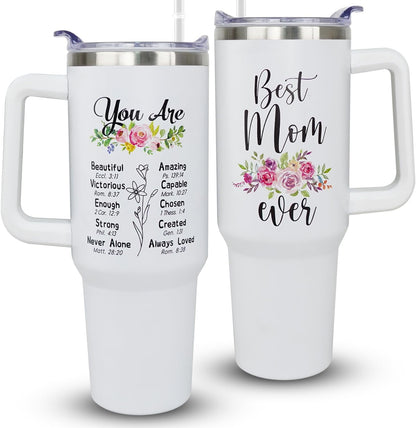 Lunabuddy™ 40oz Mom Tumbler with Handle Mamasaurus cup, Mom Gifts from Daughter/Son,Mama