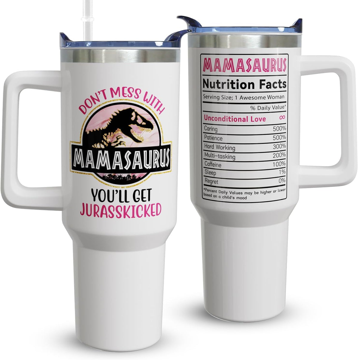 Lunabuddy™ 40oz Mom Tumbler with Handle Mamasaurus cup, Mom Gifts from Daughter/Son,Mama Birthday gifts, Mother''s Day Gift for Mama， Best Mother In Law Gift,Mother Coffee cup Stainless Steel Travel Mugs