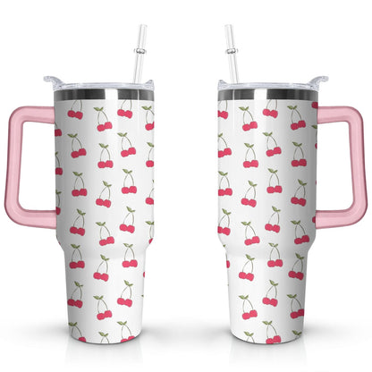 Lunabuddy™ 40oz Red Cherry Fruit Pattern Stainless Steel Flip Straw Tumbler Spill
