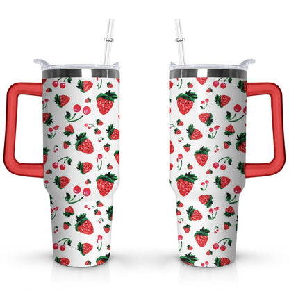 Lunabuddy™ 40oz Red Cherry Fruit Pattern Stainless Steel Flip Straw Tumbler Spill