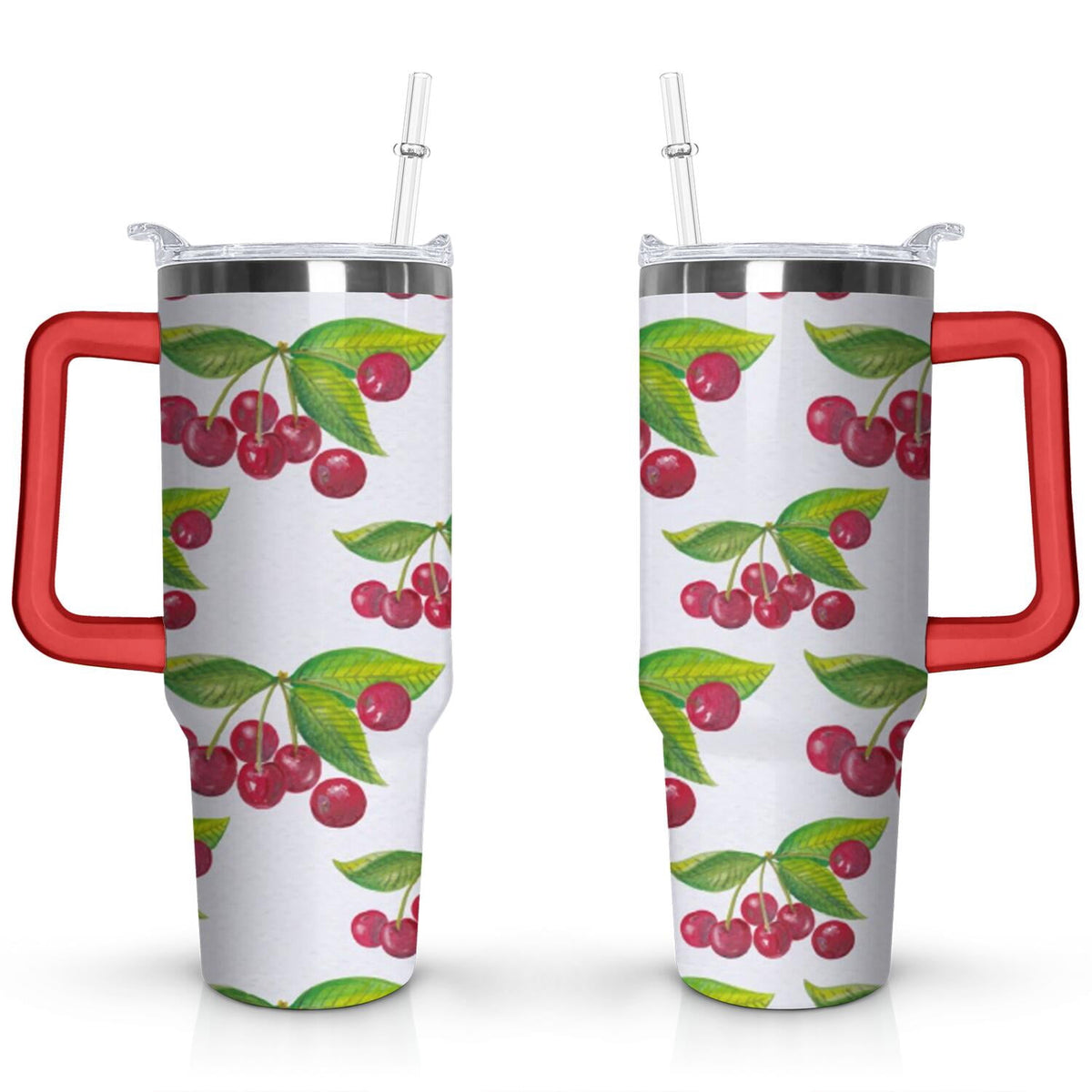 Lunabuddy™ 40oz Red Cherry Fruit Pattern Stainless Steel Flip Straw Tumbler Spill