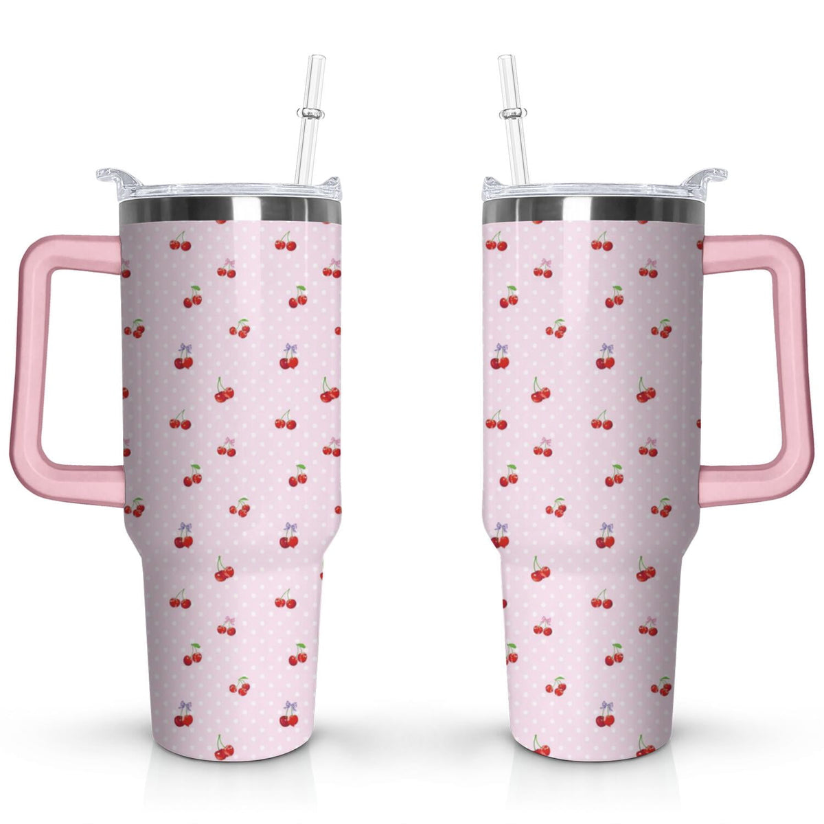 Lunabuddy™ 40oz Red Cherry Fruit Pattern Stainless Steel Flip Straw Tumbler Spill