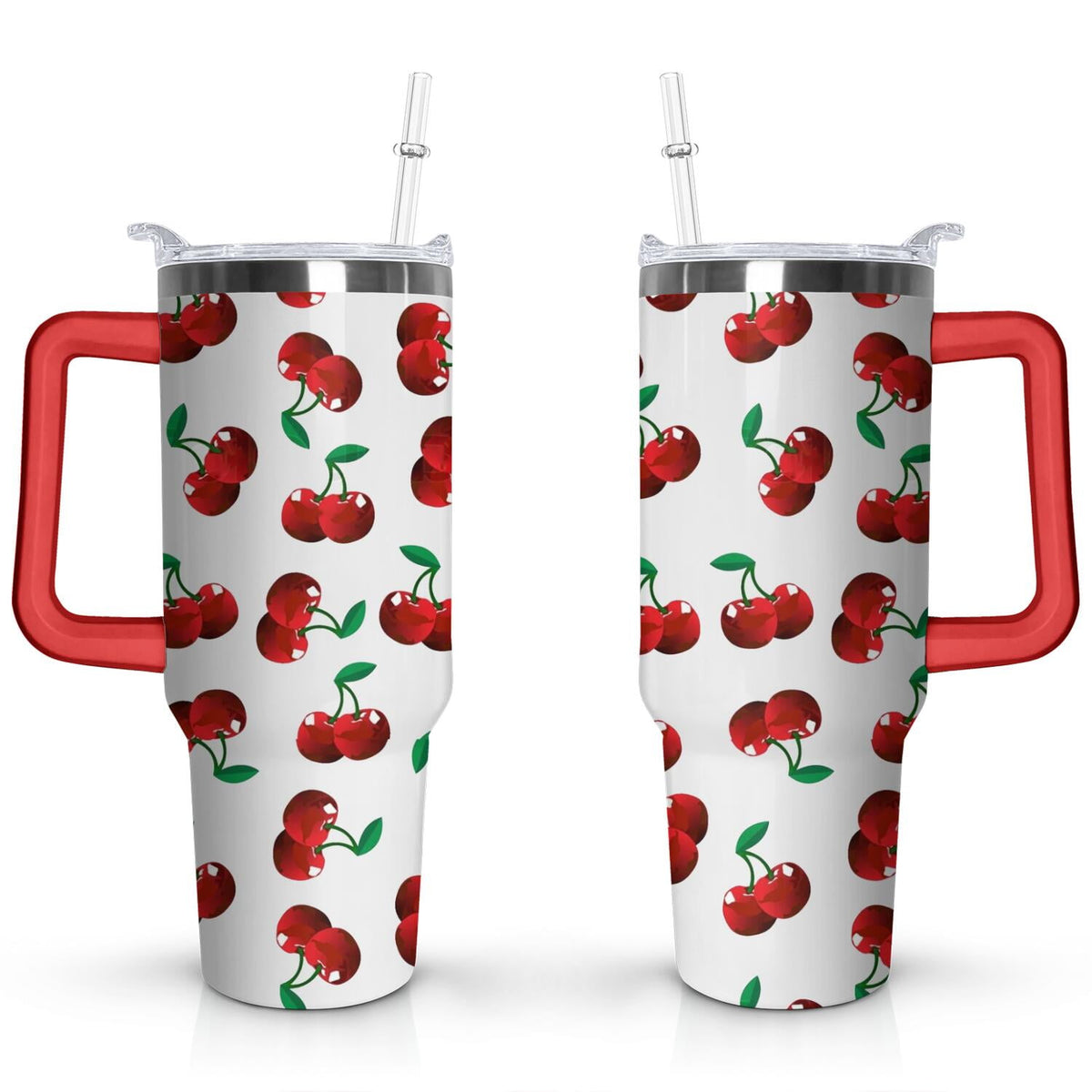 Lunabuddy™ 40oz Red Cherry Fruit Pattern Stainless Steel Flip Straw Tumbler Spill