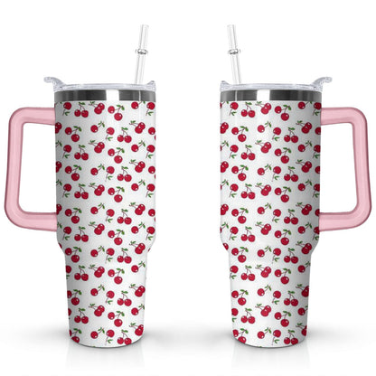 Lunabuddy™ 40oz Red Cherry Fruit Pattern Stainless Steel Flip Straw Tumbler Spill