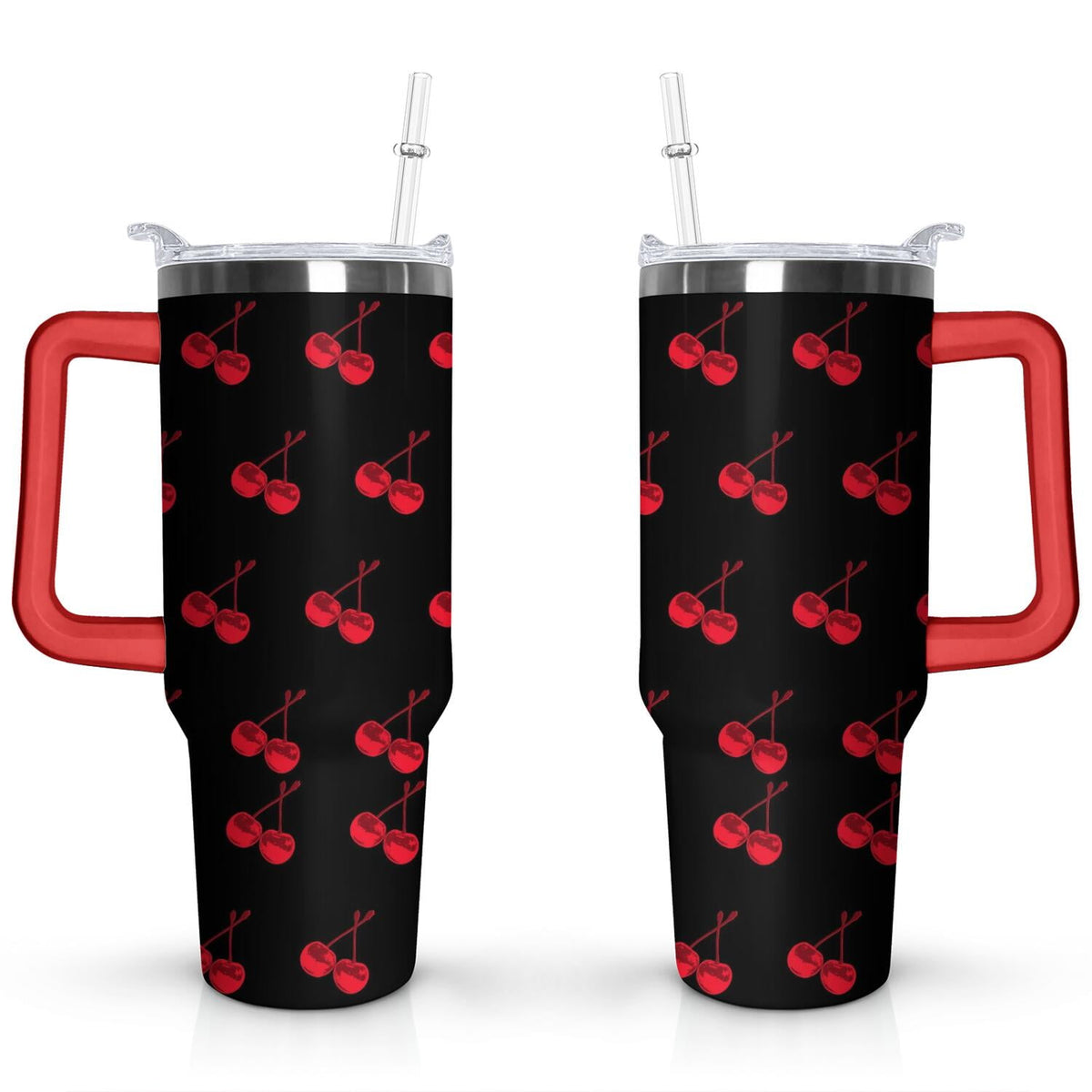 Lunabuddy™ 40oz Red Cherry Fruit Pattern Stainless Steel Flip Straw Tumbler Spill