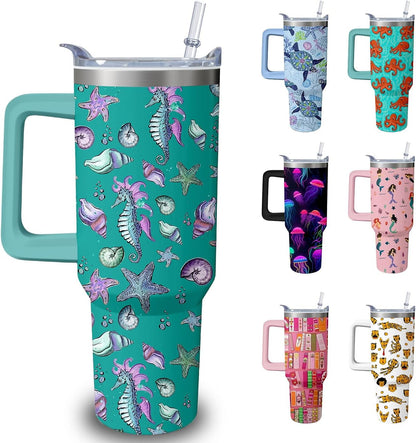 Lunabuddy™ 40oz Cute Highland Cow Tumbler with Handle and Straw, Animal Lovers