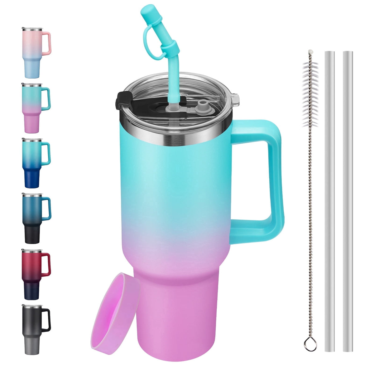 Lunabuddy™ SUNSOC 40oz Insulated Tumbler with Handle and Straw – Stainless Steel