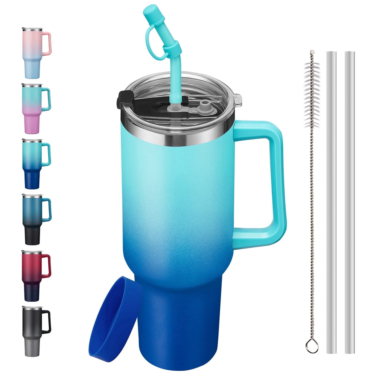 Lunabuddy™ SUNSOC 40oz Insulated Tumbler with Handle and Straw – Stainless Steel
