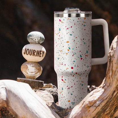 Lunabuddy™ 40oz Tumbler with Handle and Straw Lid | Vacuum Insulated Leak Proof Tumbler | Stainless Steel Travel Mug Water Bottle Cup Keeps Cold & Hot | Terrazzo
