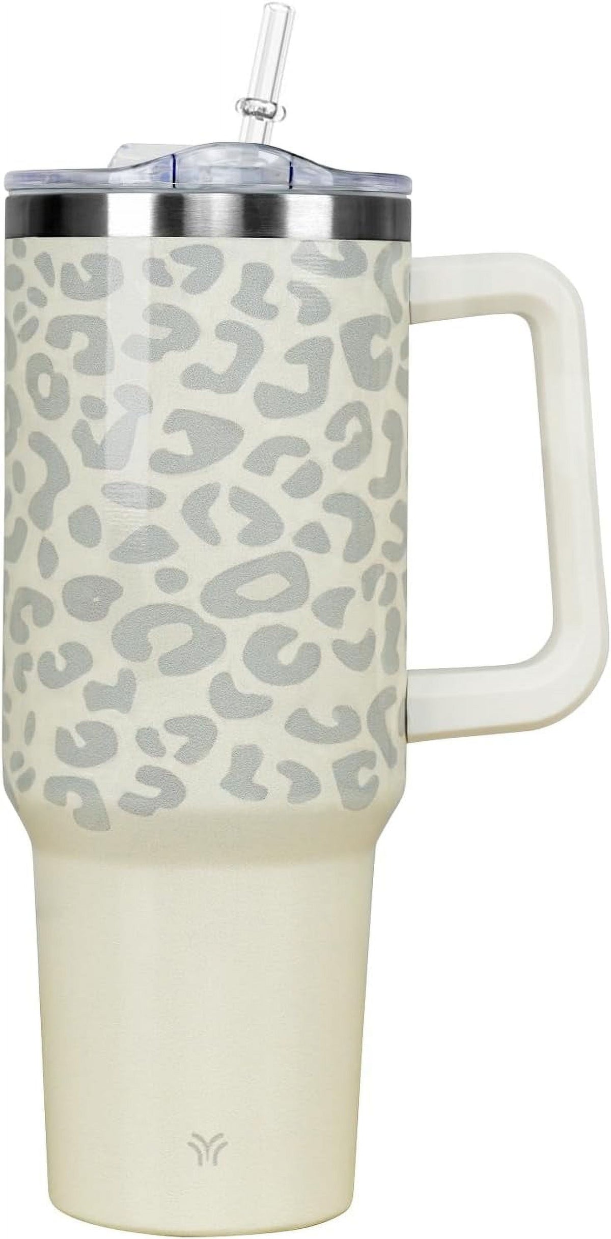Lunabuddy™ 40oz Tumbler with Handle and Straw Lid | Vacuum Insulated Leak Proof Tumbler | Stainless Steel Travel Mug Water Bottle Cup Keeps Cold & Hot | Cream Leopard