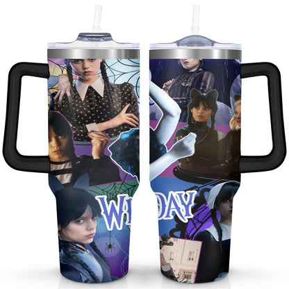 Lunabuddy™ 40oz Wednesday Girl Stainless Steel Tumbler with Lid and Straw,Wednesday Stuff