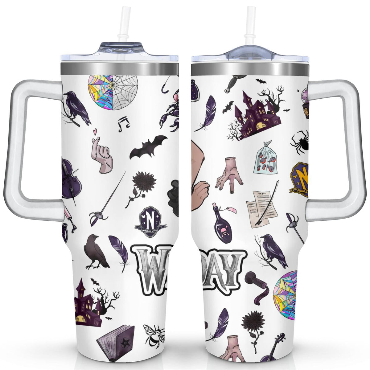 Lunabuddy™ 40oz Wednesday Girl Stainless Steel Tumbler with Lid and Straw,Wednesday Stuff