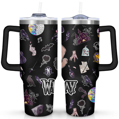 Lunabuddy™ 40oz Wednesday Girl Stainless Steel Tumbler with Lid and Straw,Wednesday Stuff