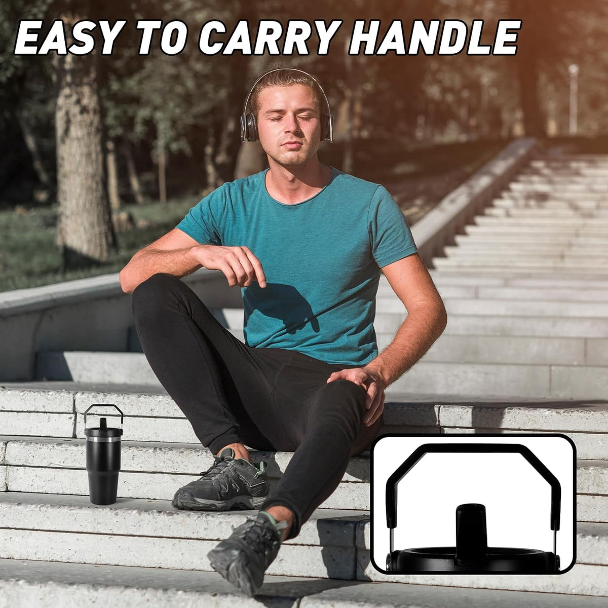 Lunabuddy™ WarmH 20 oz Tumbler with Handle,Insulated Tumbler with Lid and Flip Straw Leak Proof Double Wall Stainless Steel Vacuum Travel Coffee Mug Insulated Water Bottle Thermal Cup, Cupholder Friendly, Black