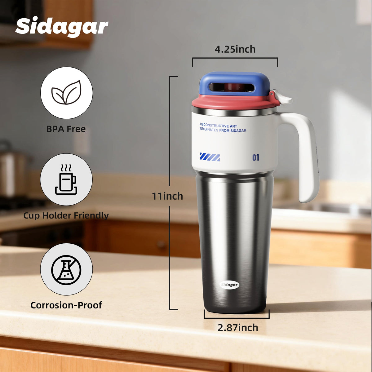 Lunabuddy™ 32 oz Stainless Steel Vacuum Insulated Tumbler with Straw and Handle, Arctic White