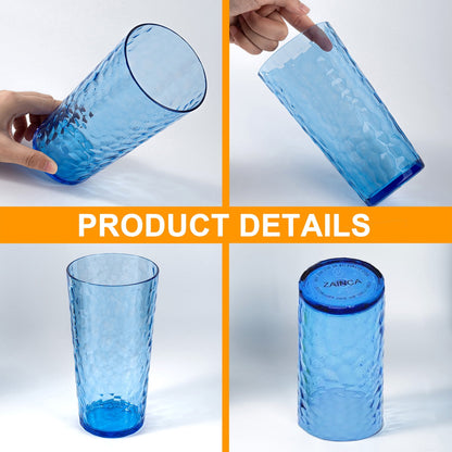 Lunabuddy™ ZAINCA Hammered 24 ounce Plastic Drinking Tumbler Acrylic Glasses, Set of 8 Multicolor