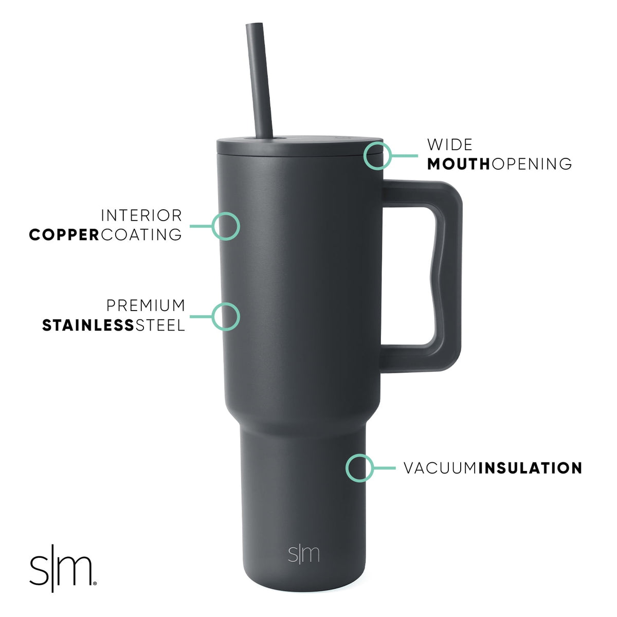Lunabuddy™ 40 fl oz Insulated Stainless Steel Trek Tumbler with Straw Lid | Graphite